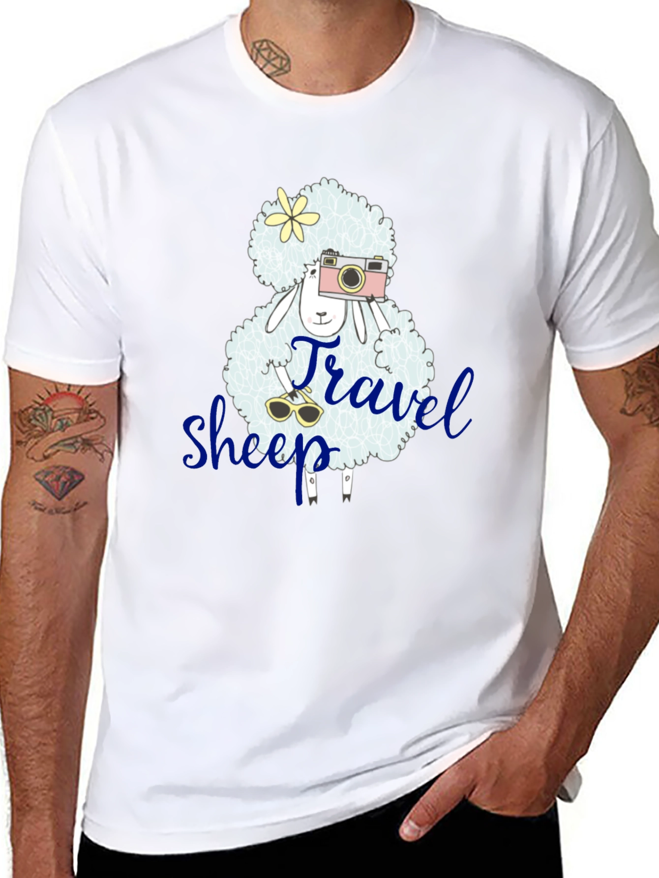 Travel Sheep Graphic Tee - Black Cotton T-Shirt