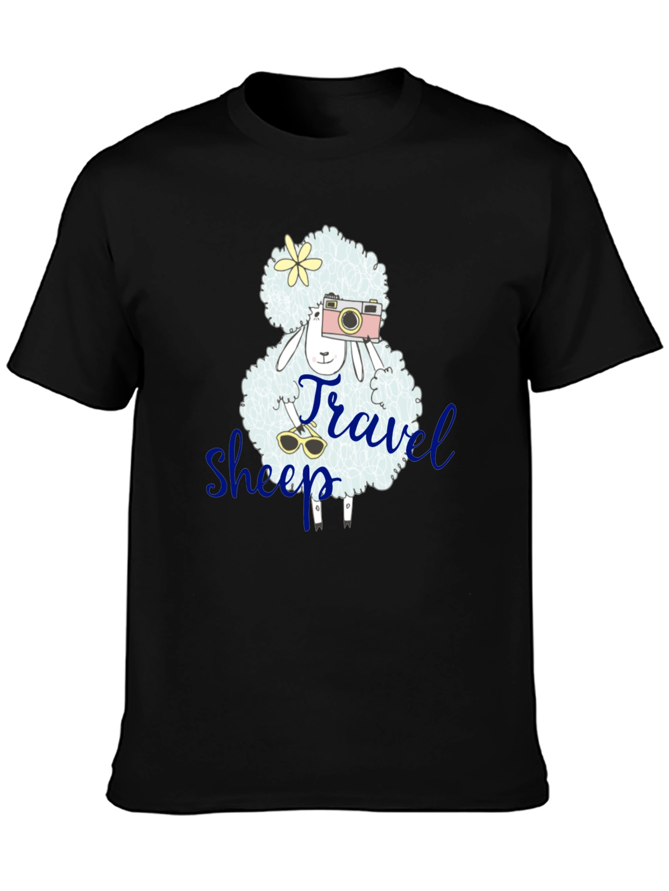 Travel Sheep Graphic Tee - Black Cotton T-Shirt