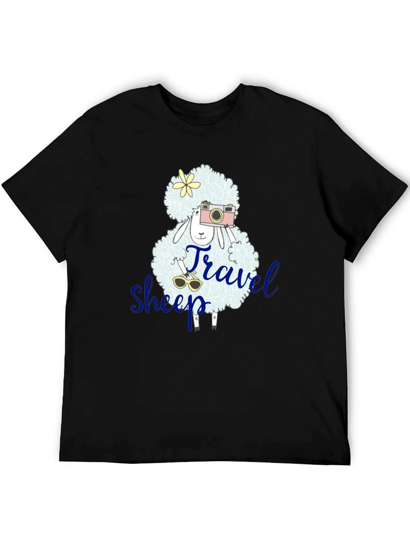 Travel Sheep Graphic Tee - Black Cotton T-Shirt