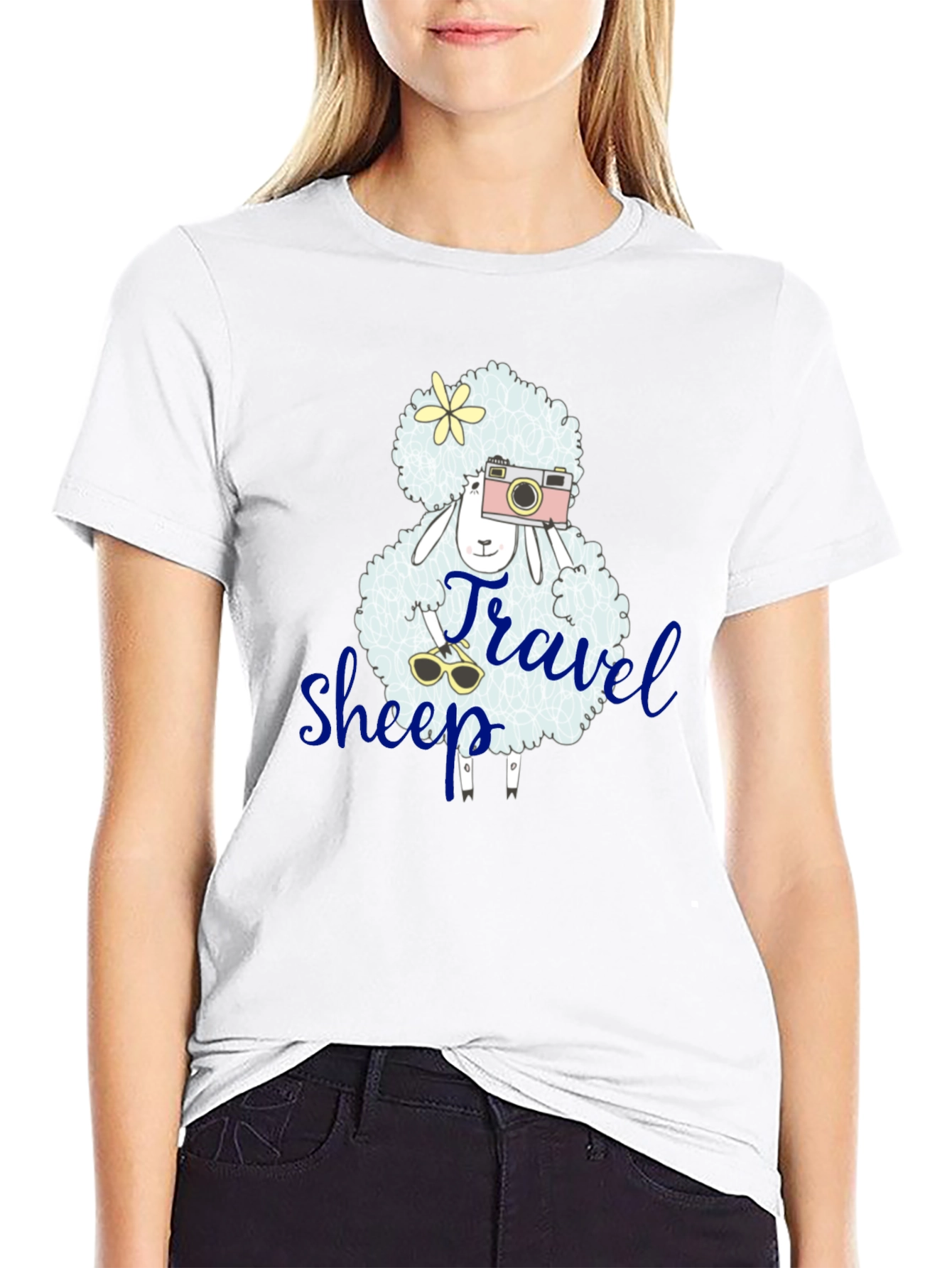 Travel Sheep Graphic Tee - Black Cotton T-Shirt