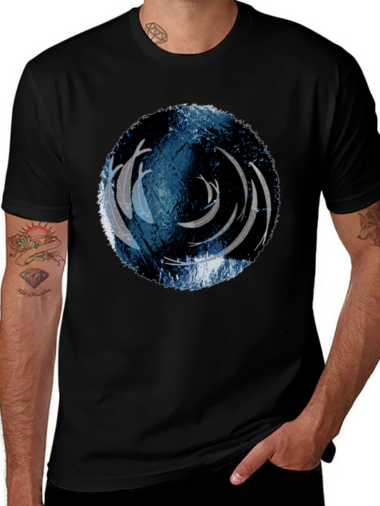 Unique Circle Fish Graphic Black T-Shirt