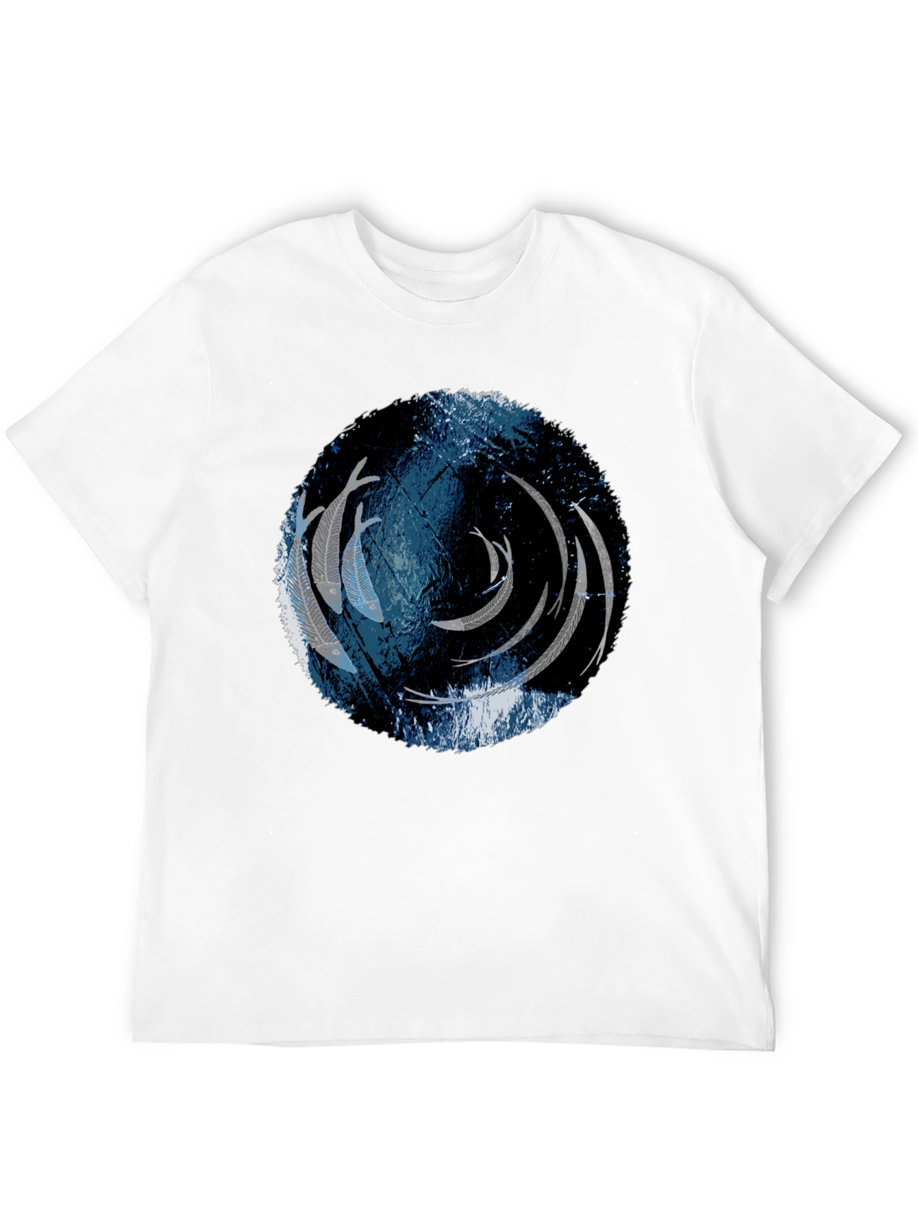 Unique Circle Fish Graphic Black T-Shirt