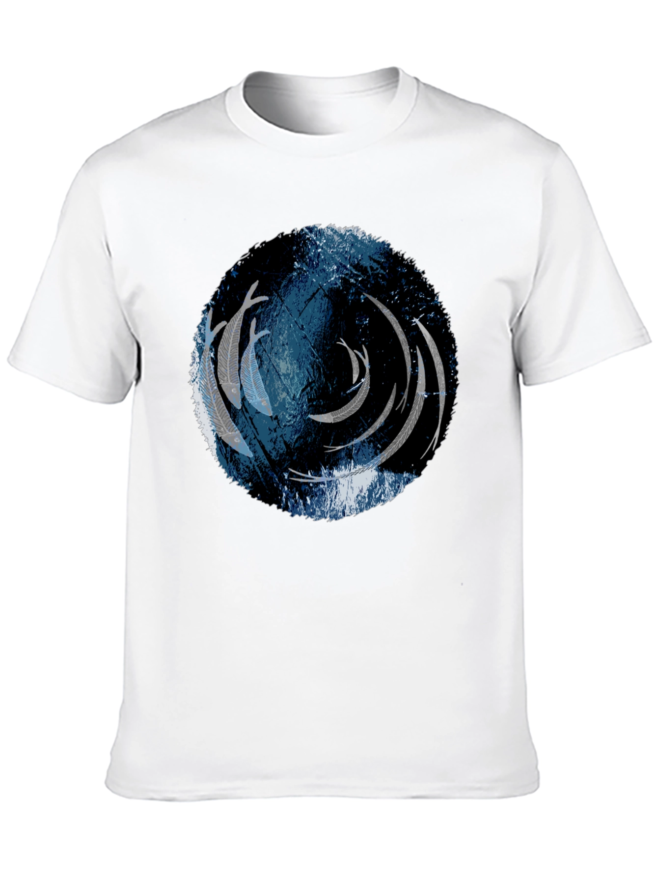 Unique Circle Fish Graphic Black T-Shirt