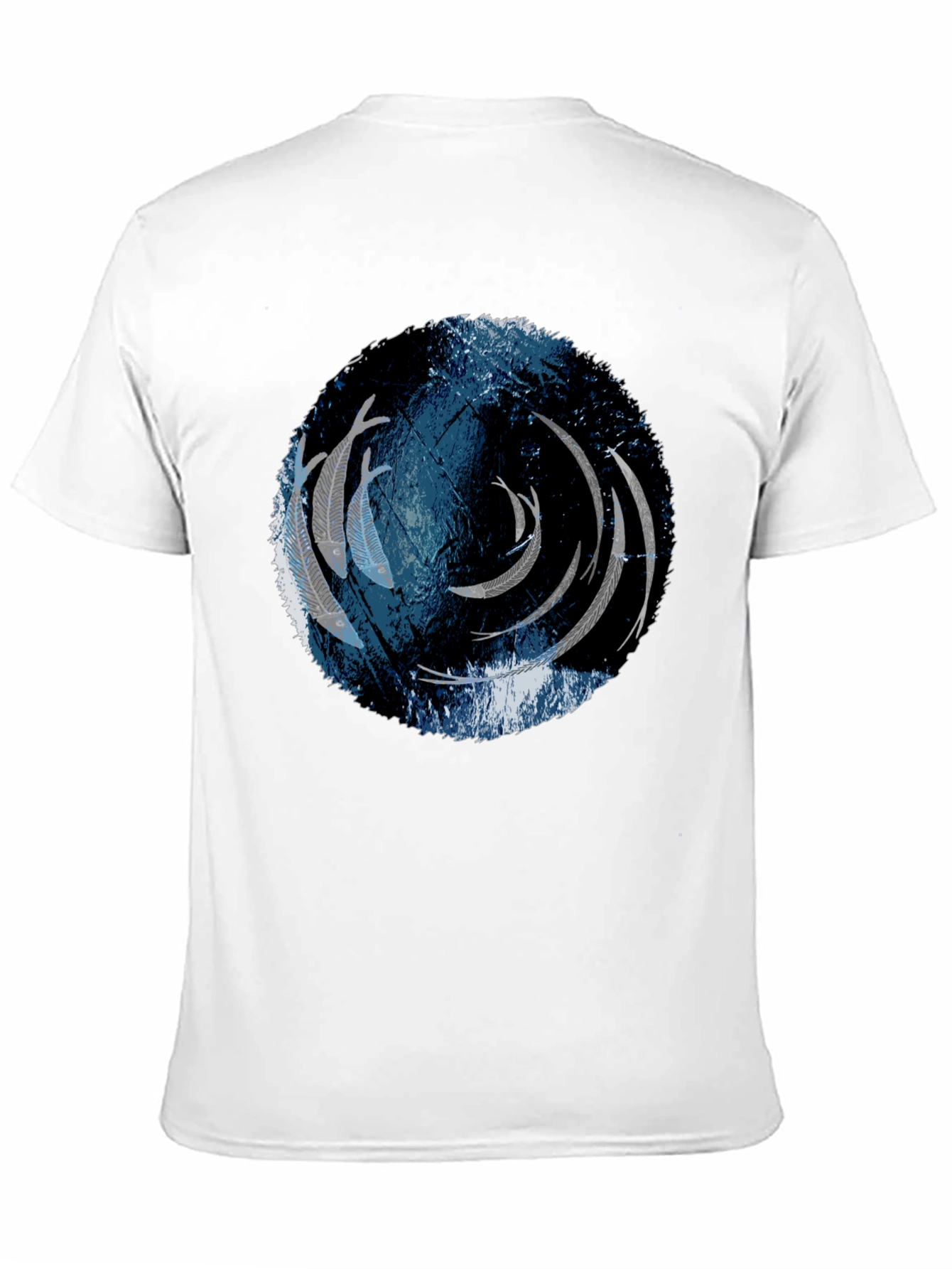 Unique Circle Fish Graphic Black T-Shirt