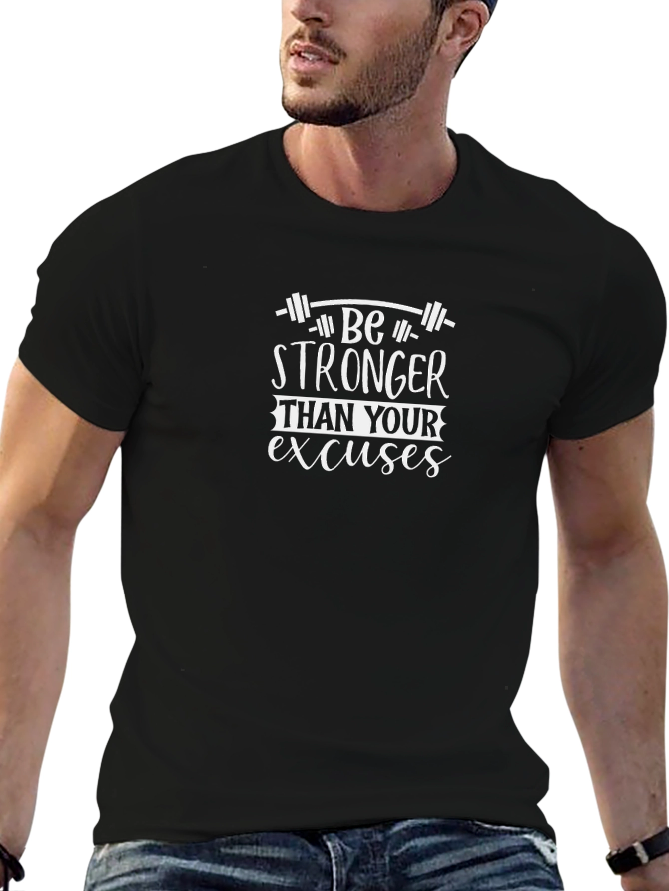 Motivational Gym Shirt: Be Stronger Than Excuses - Black