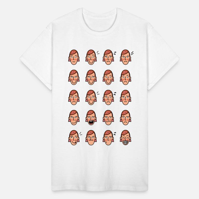 Facial expressions of a woman with red short hair
