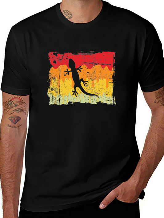 Retro Lizard Graphic Tee - Vintage Style Black T-Shirt