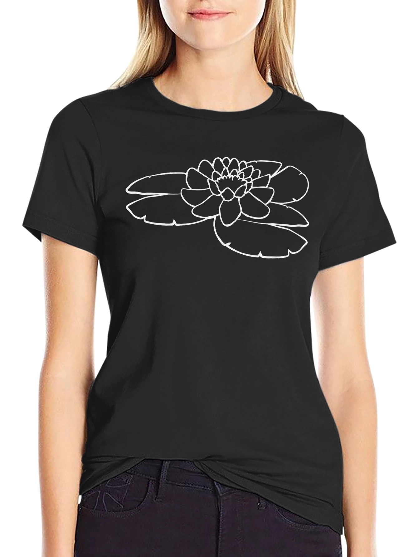 Lotus Flower Graphic T-Shirt - Black