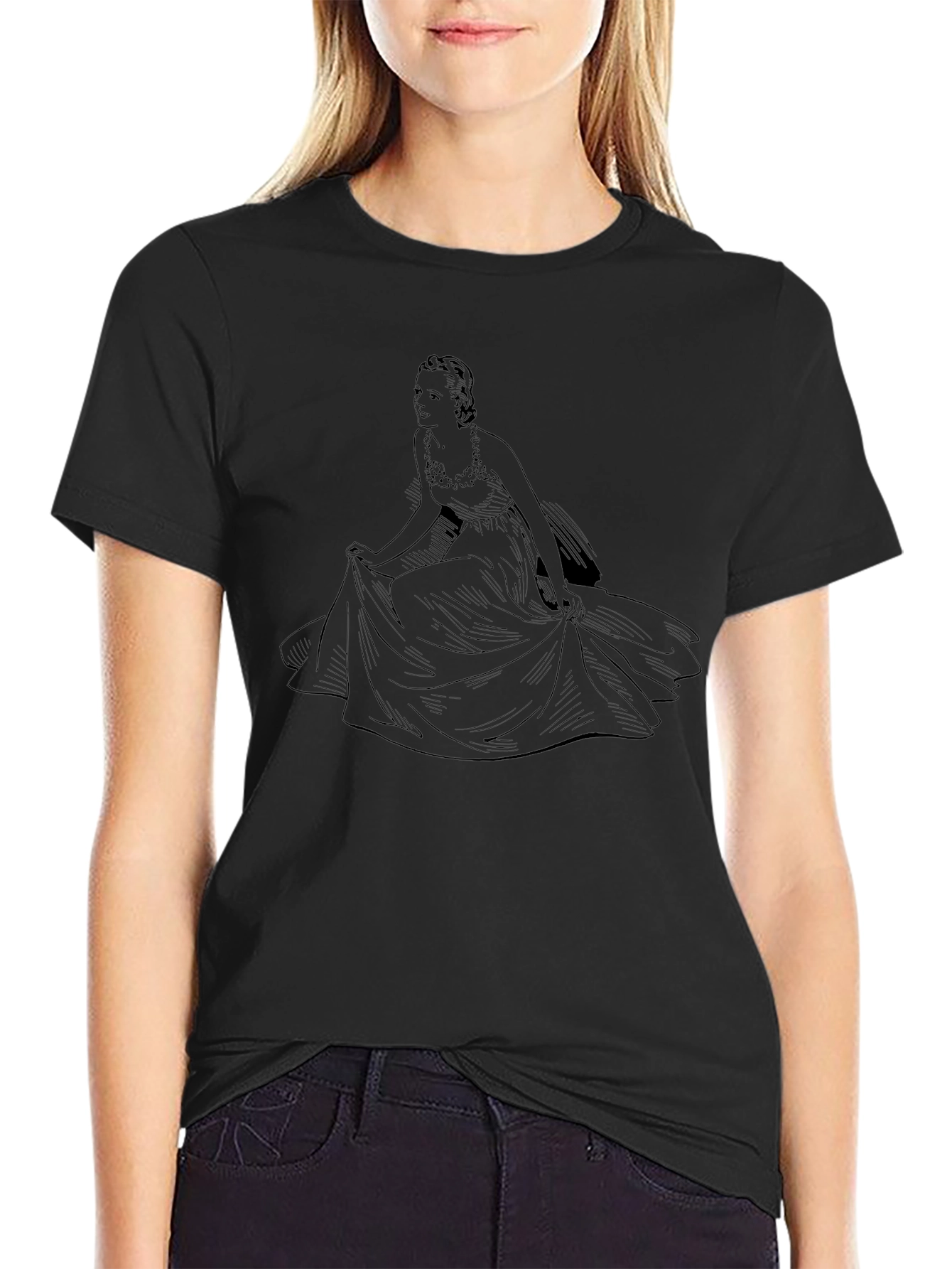 Elegant Woman Graphic Tee - Black Casual T-Shirt