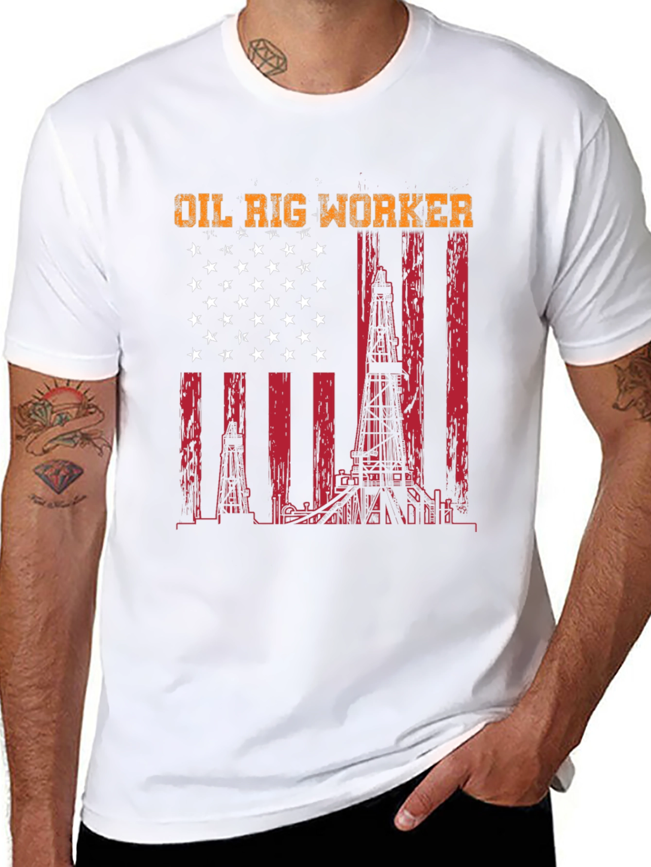 Oil Rig Worker American Flag T-Shirt