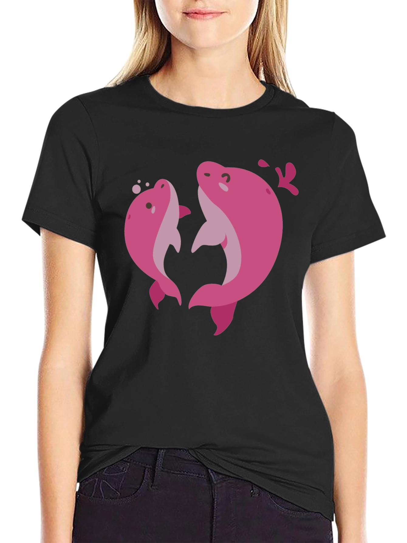Pink Dolphin Graphic Black T-Shirt