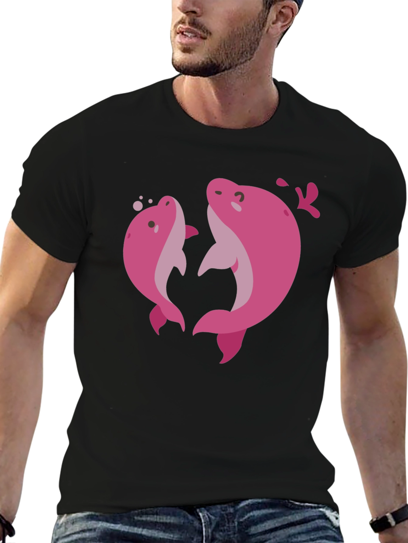 Pink Dolphin Graphic Black T-Shirt