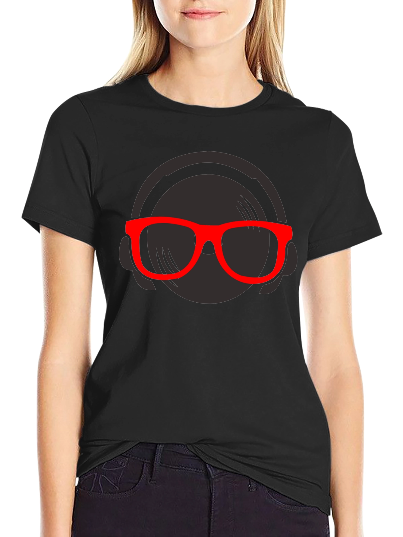 DJ Graphic T-Shirt - Black Tee Red Glasses