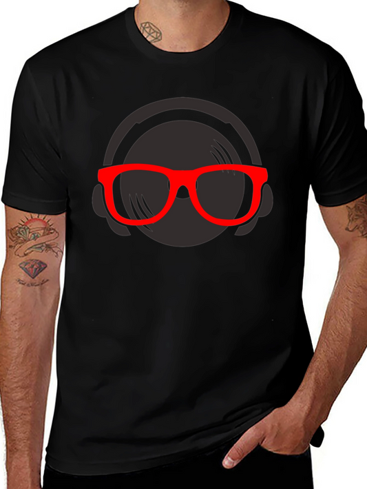 DJ Graphic T-Shirt - Black Tee Red Glasses
