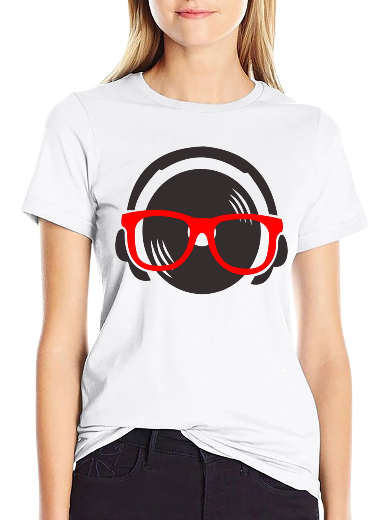 DJ Graphic T-Shirt - Black Tee Red Glasses