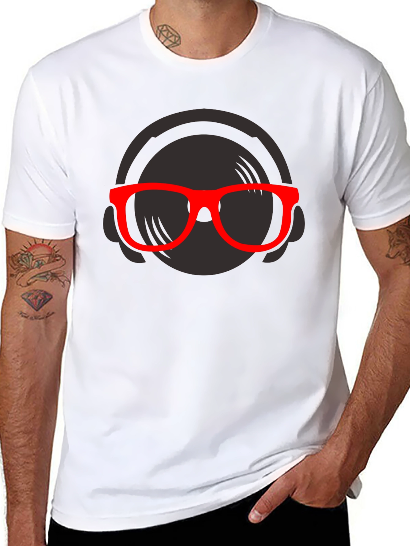 DJ Graphic T-Shirt - Black Tee Red Glasses