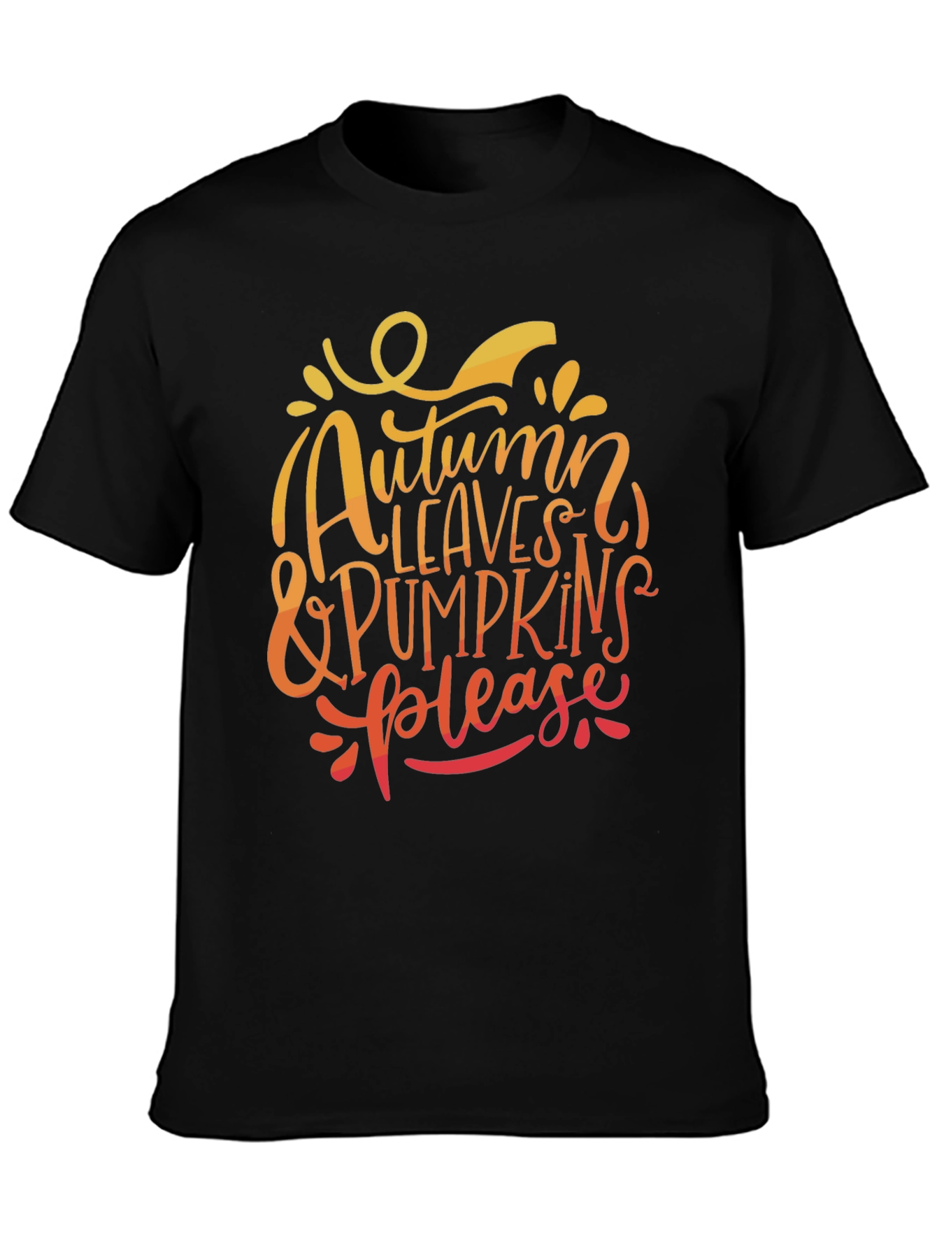 Autumn Leaves & Pumpkins Please Black T-Shirt