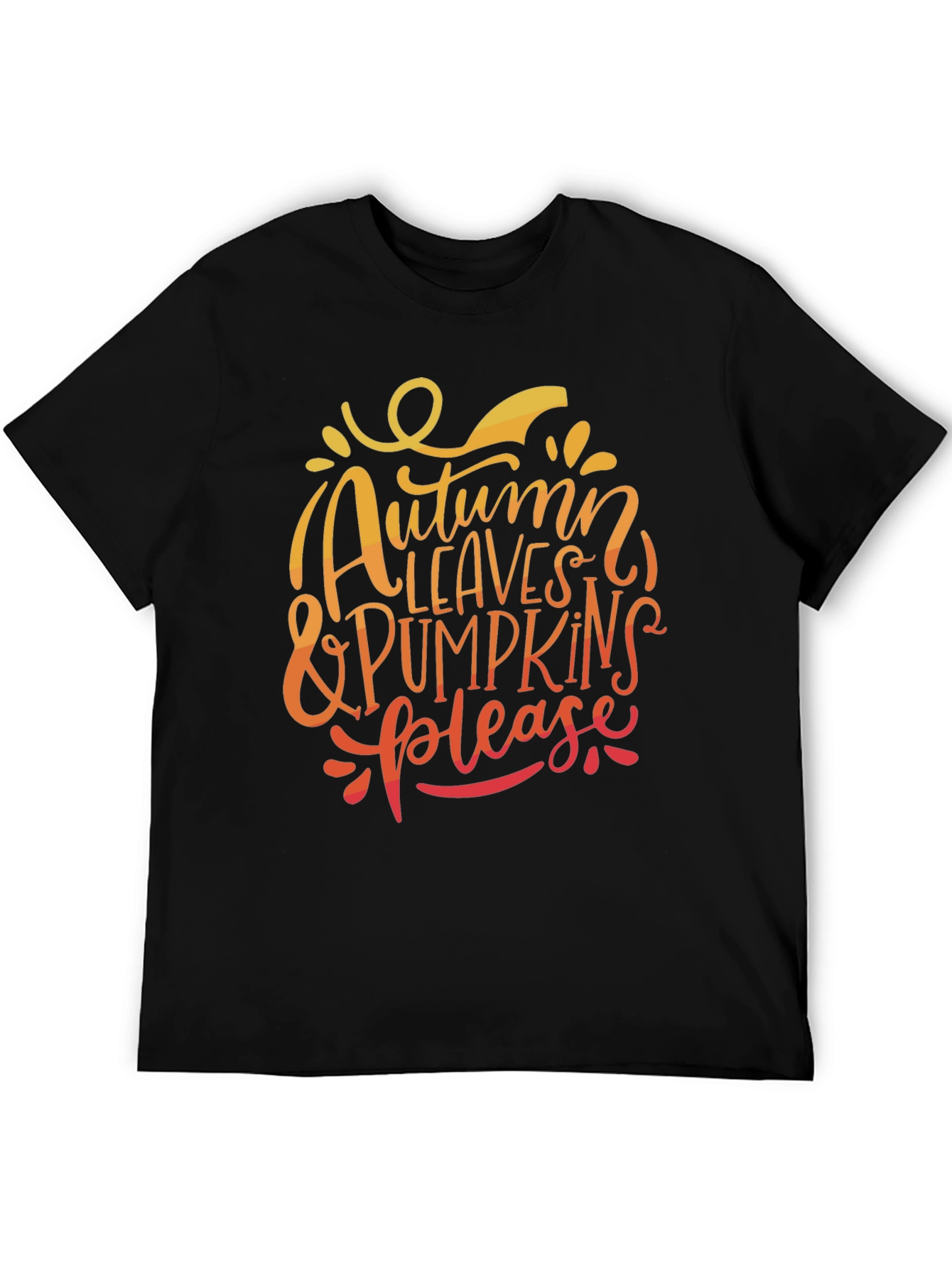 Autumn Leaves & Pumpkins Please Black T-Shirt