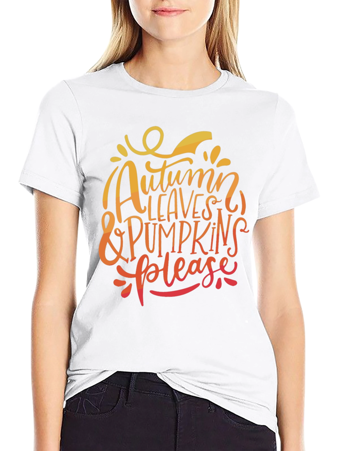 Autumn Leaves & Pumpkins Please Black T-Shirt