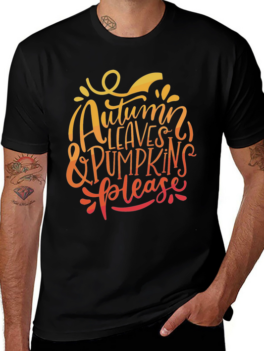 Autumn Leaves & Pumpkins Please Black T-Shirt
