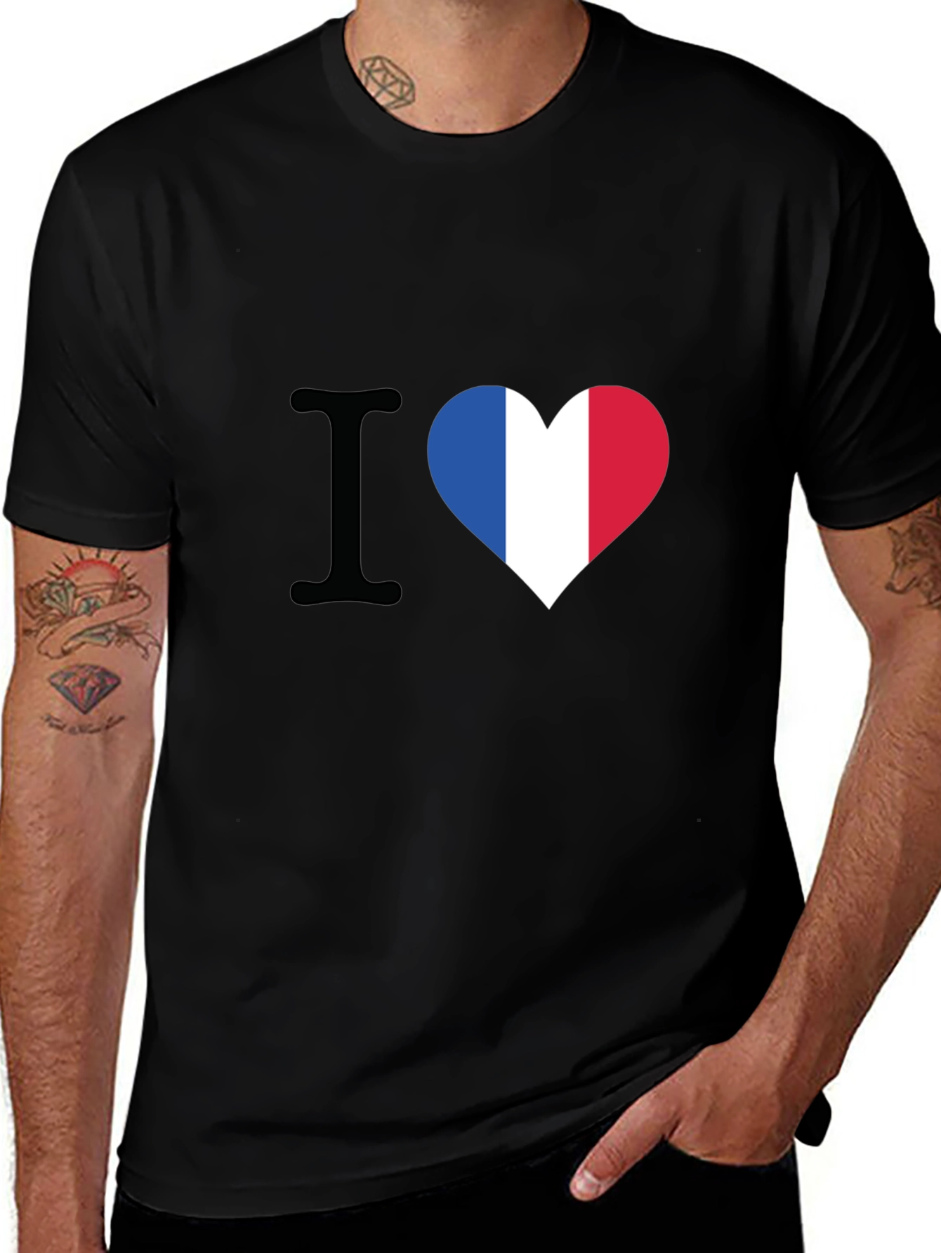 I Heart France T-Shirt - Black Crew Neck Tee