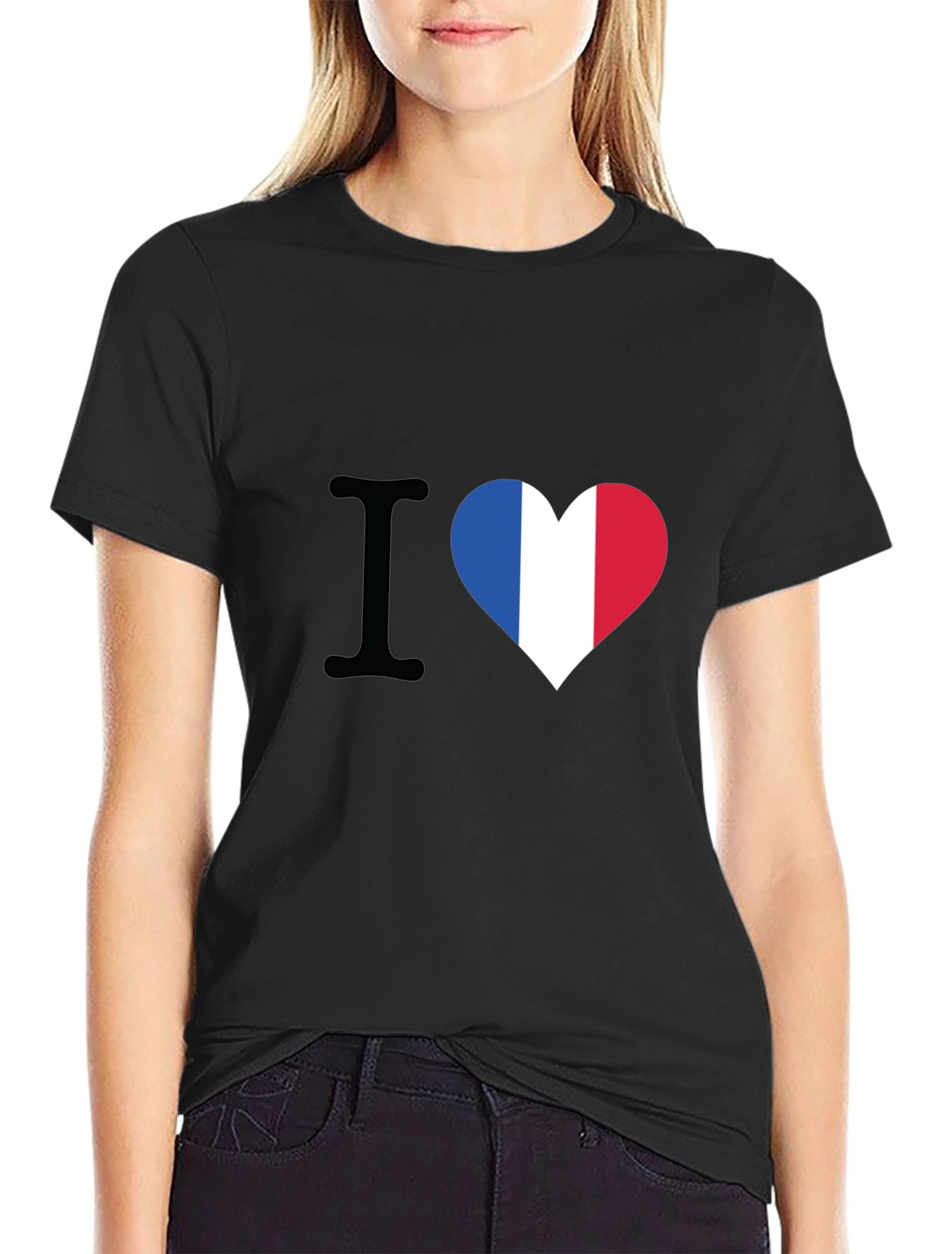 I Heart France T-Shirt - Black Crew Neck Tee