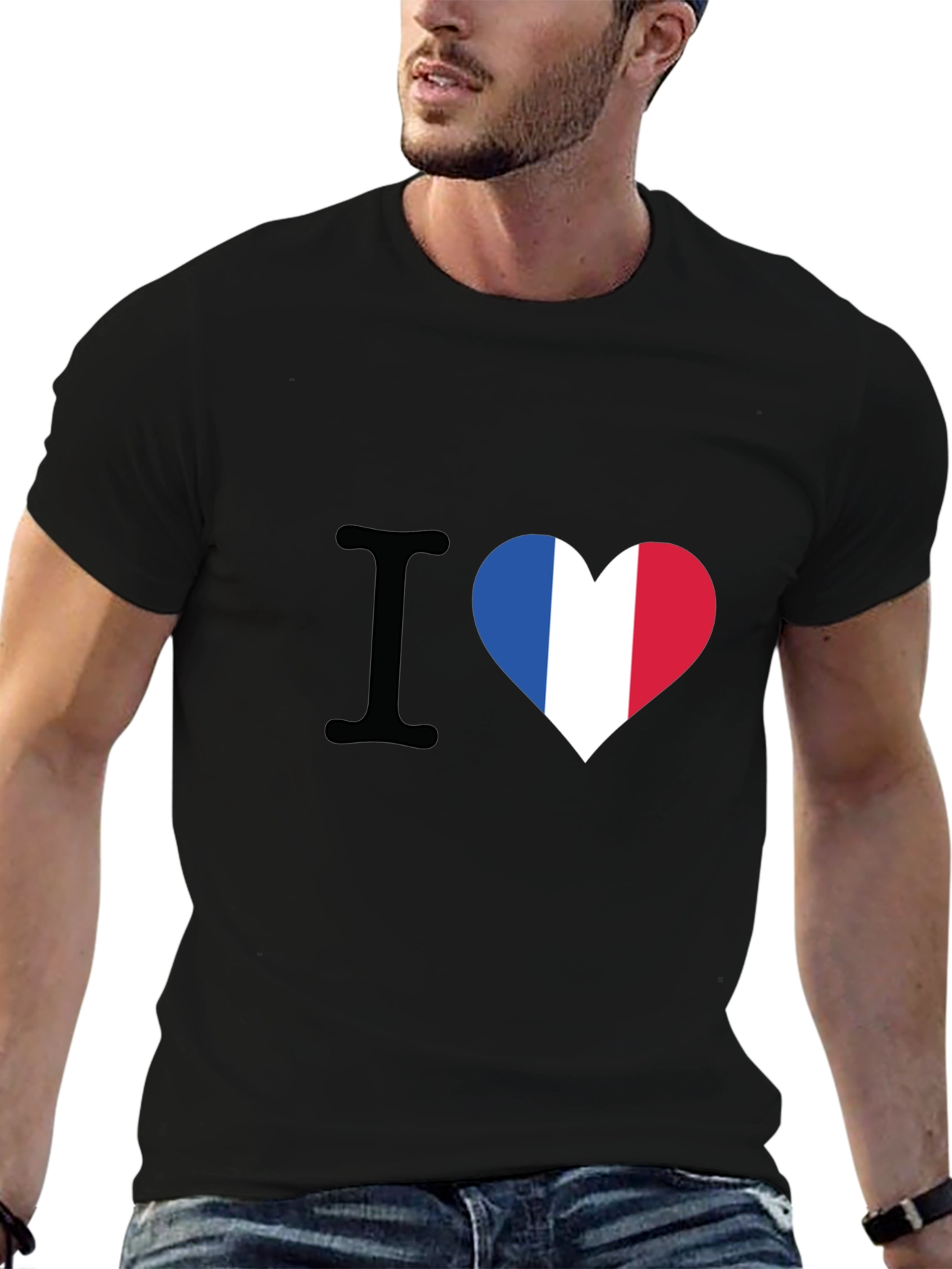 I Heart France T-Shirt - Black Crew Neck Tee