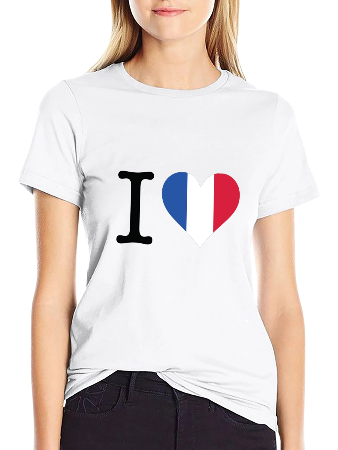 I Heart France T-Shirt - Black Crew Neck Tee