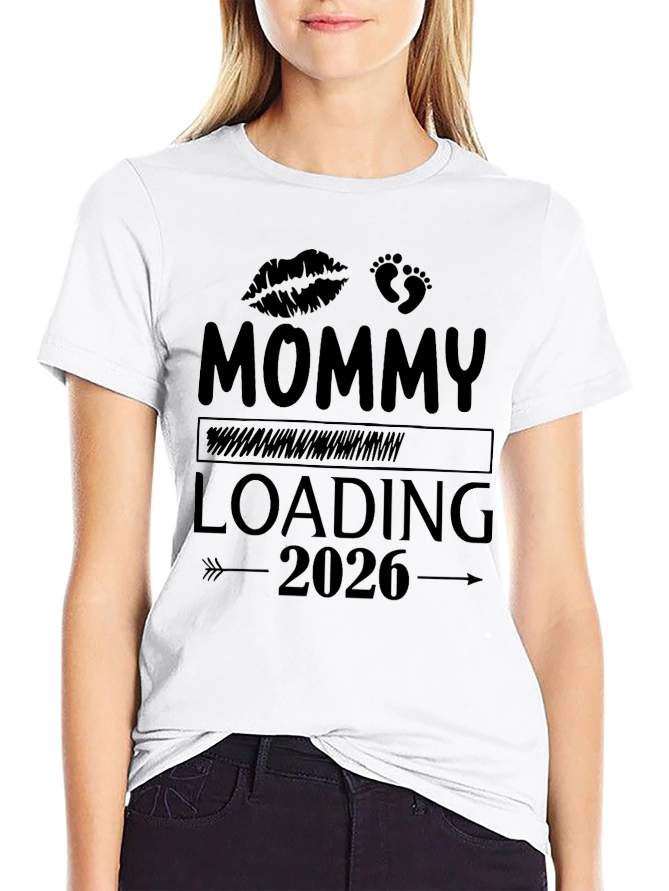 Mommy Loading 2026 Black T-Shirt - Pregnancy Announcement Tee