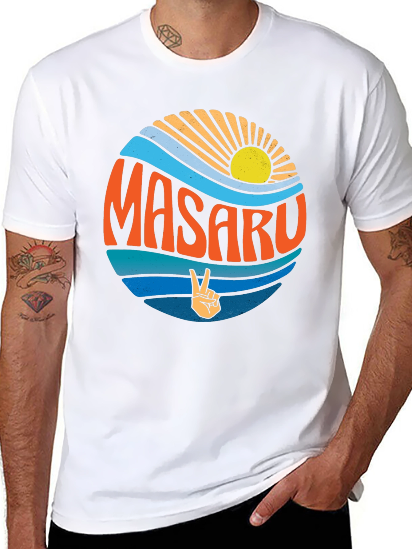 Masaru Peace Sign Graphic Tee - Retro Vibes