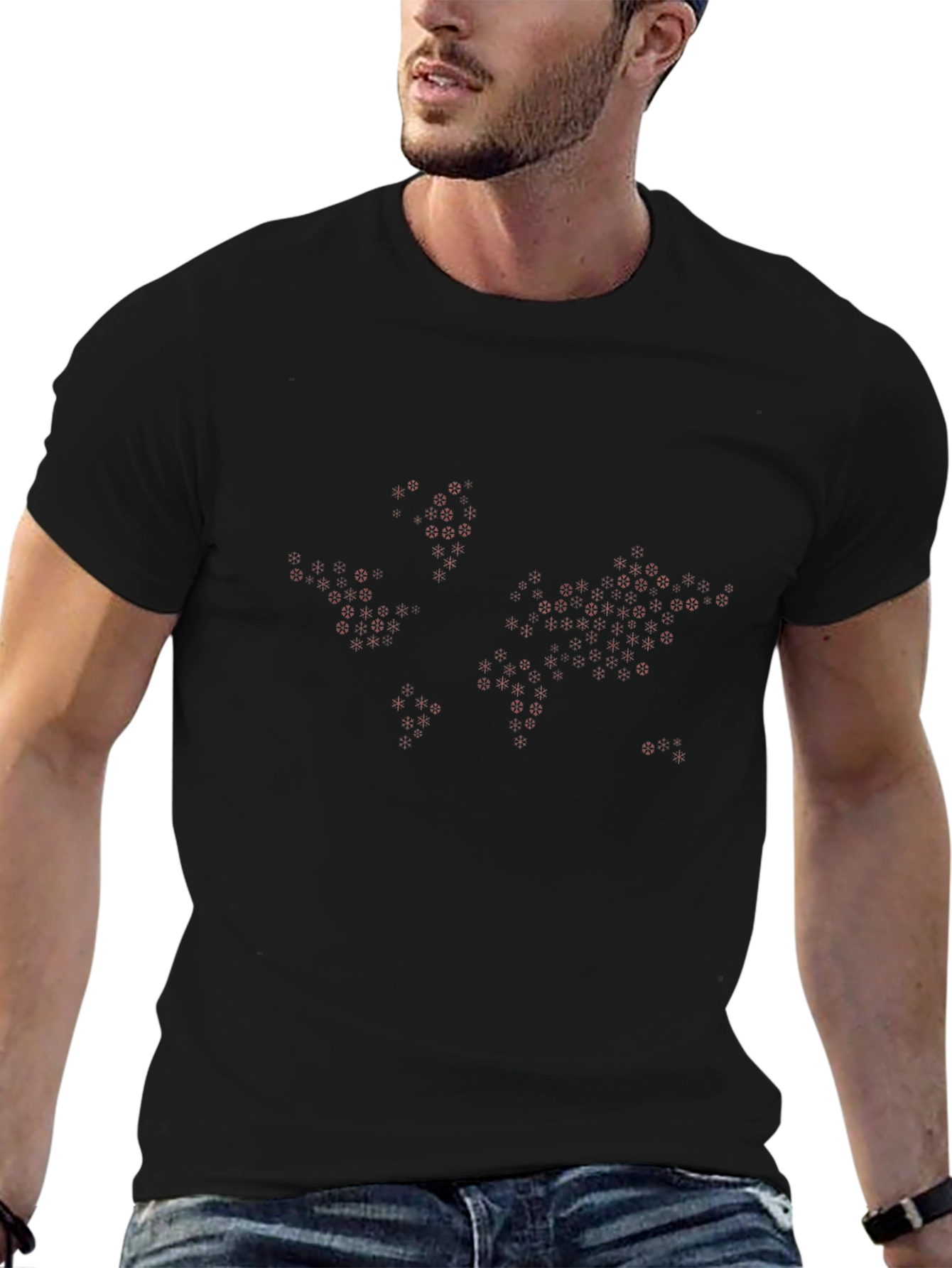 Hex World Map Black T-Shirt
