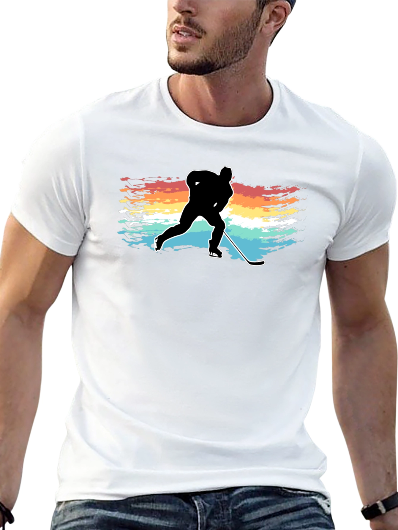 Hockey Player Silhouette T-Shirt Retro Style
