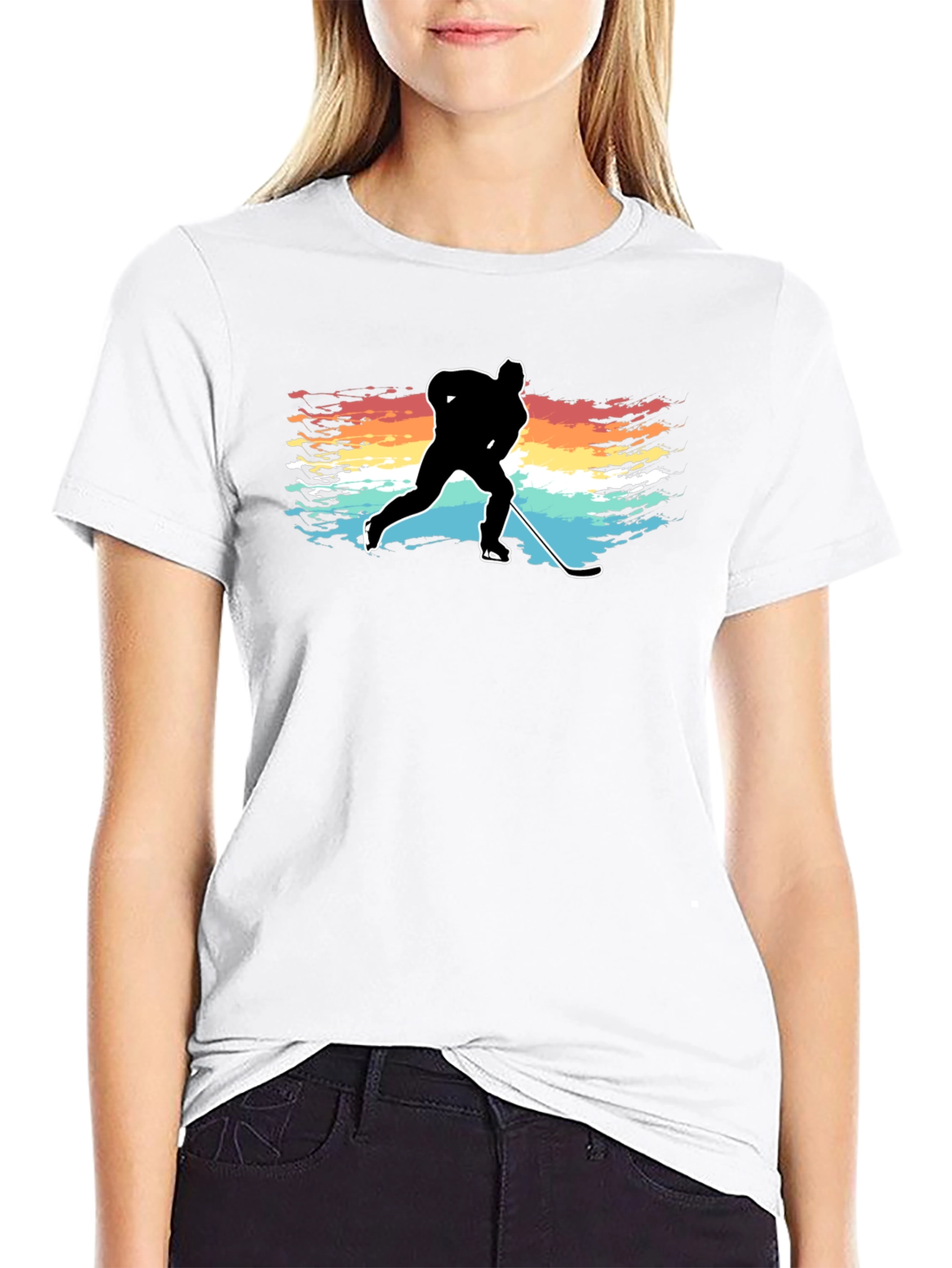 Hockey Player Silhouette T-Shirt Retro Style