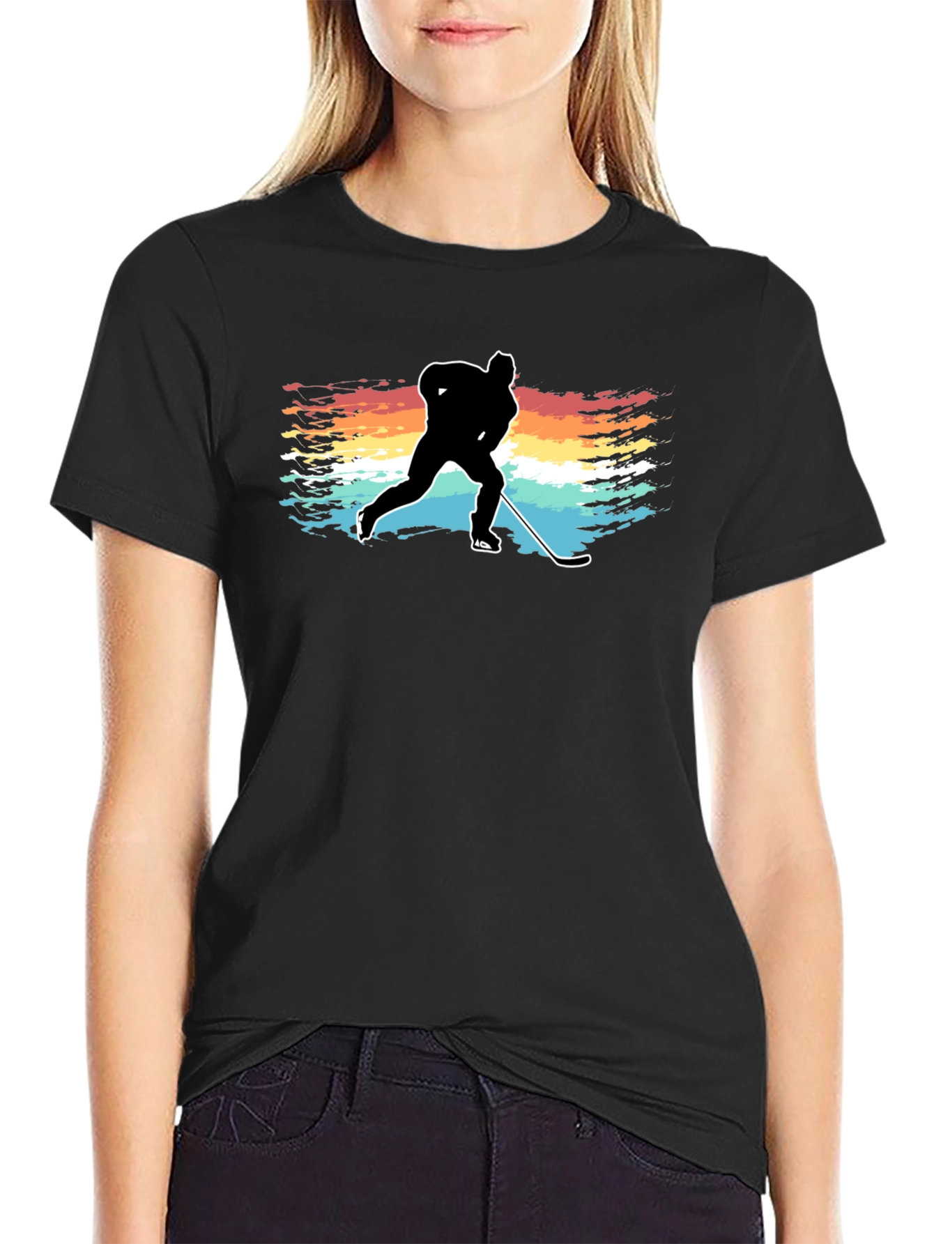 Hockey Player Silhouette T-Shirt Retro Style