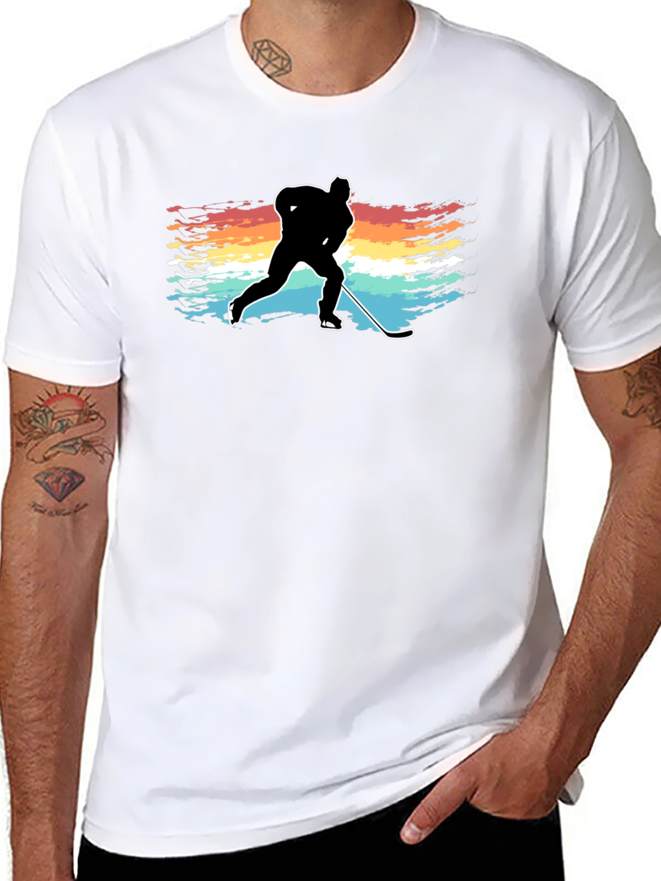 Hockey Player Silhouette T-Shirt Retro Style