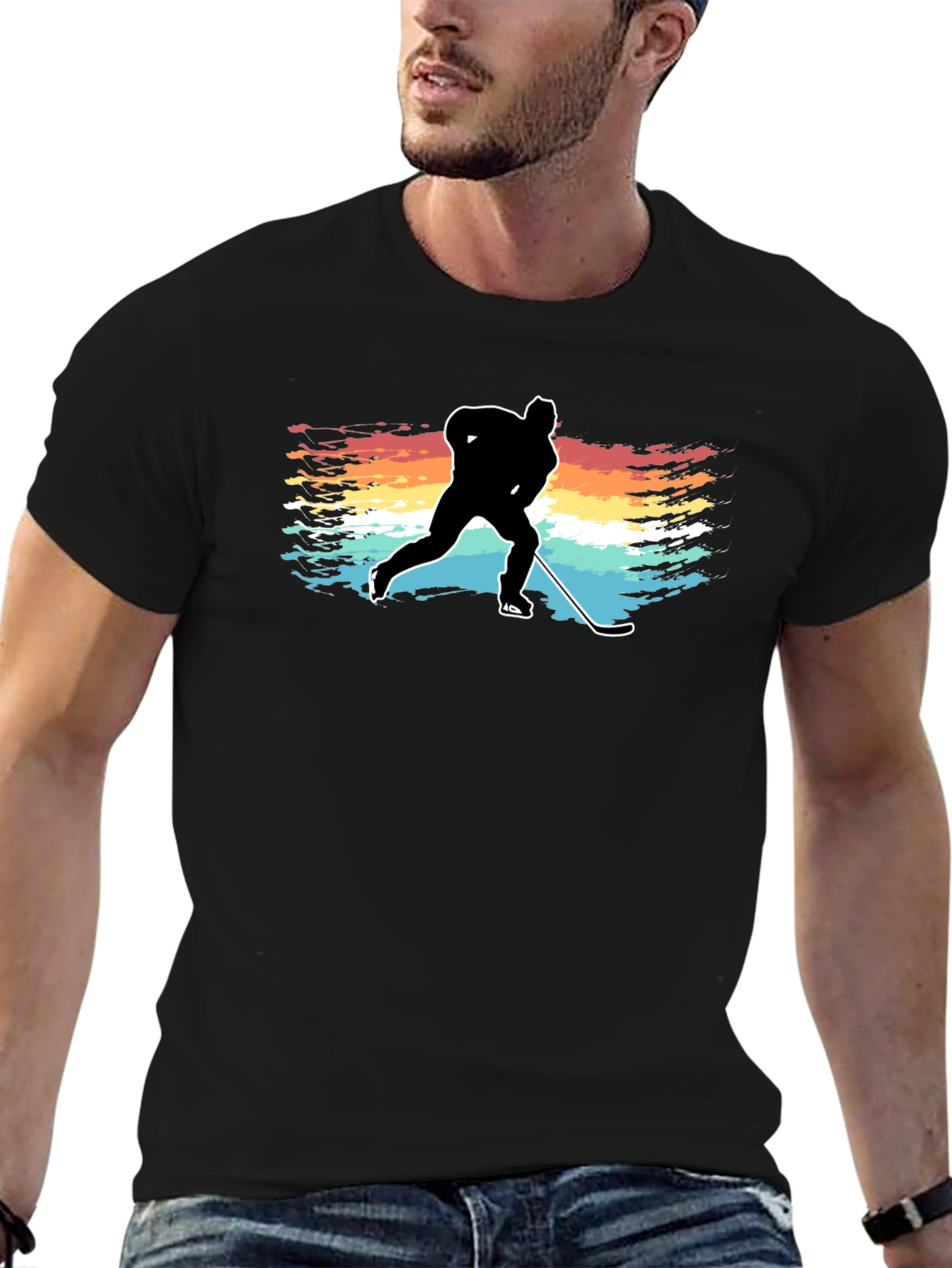 Hockey Player Silhouette T-Shirt Retro Style