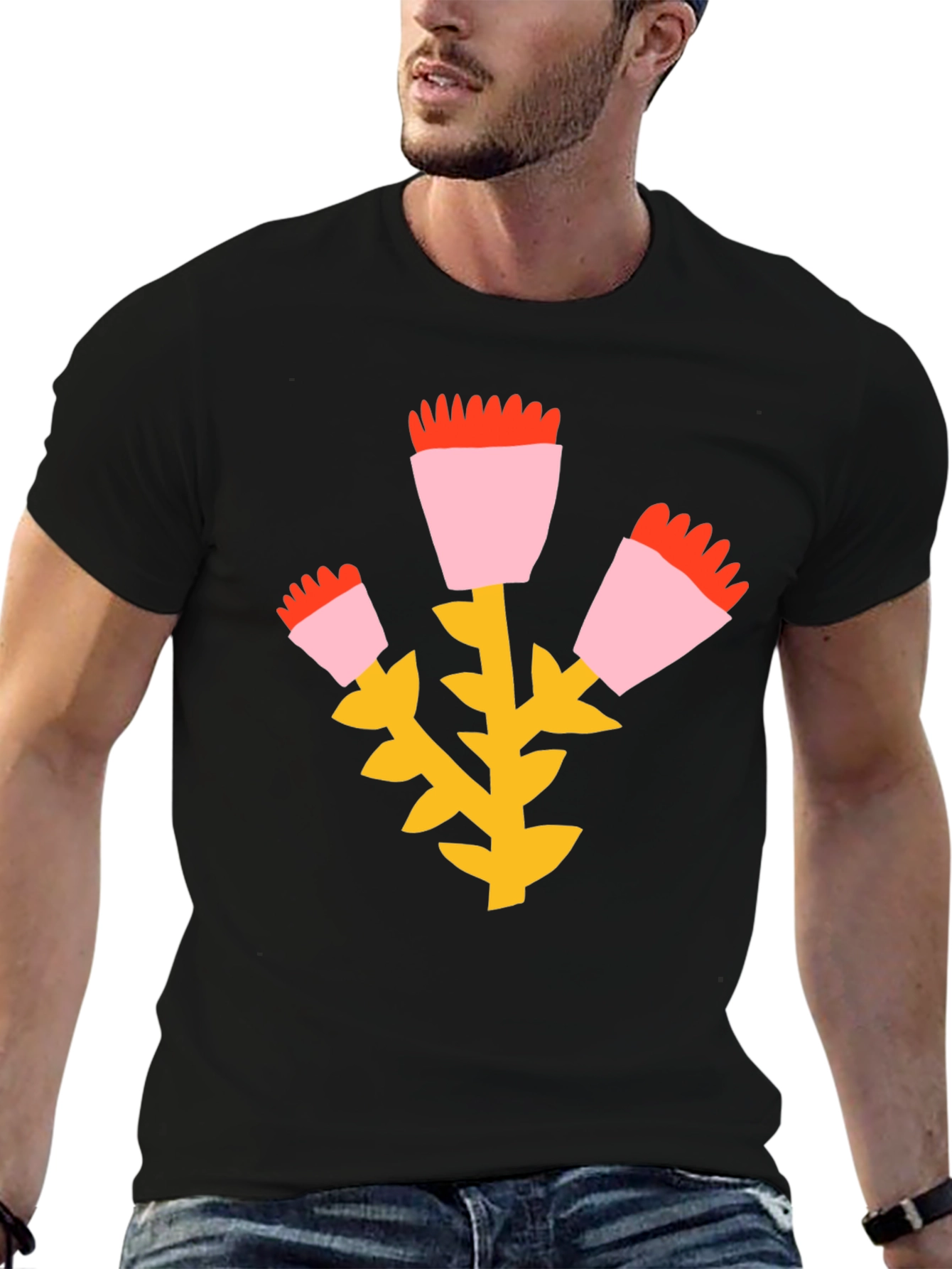 Floral Graphic Print Black T-Shirt
