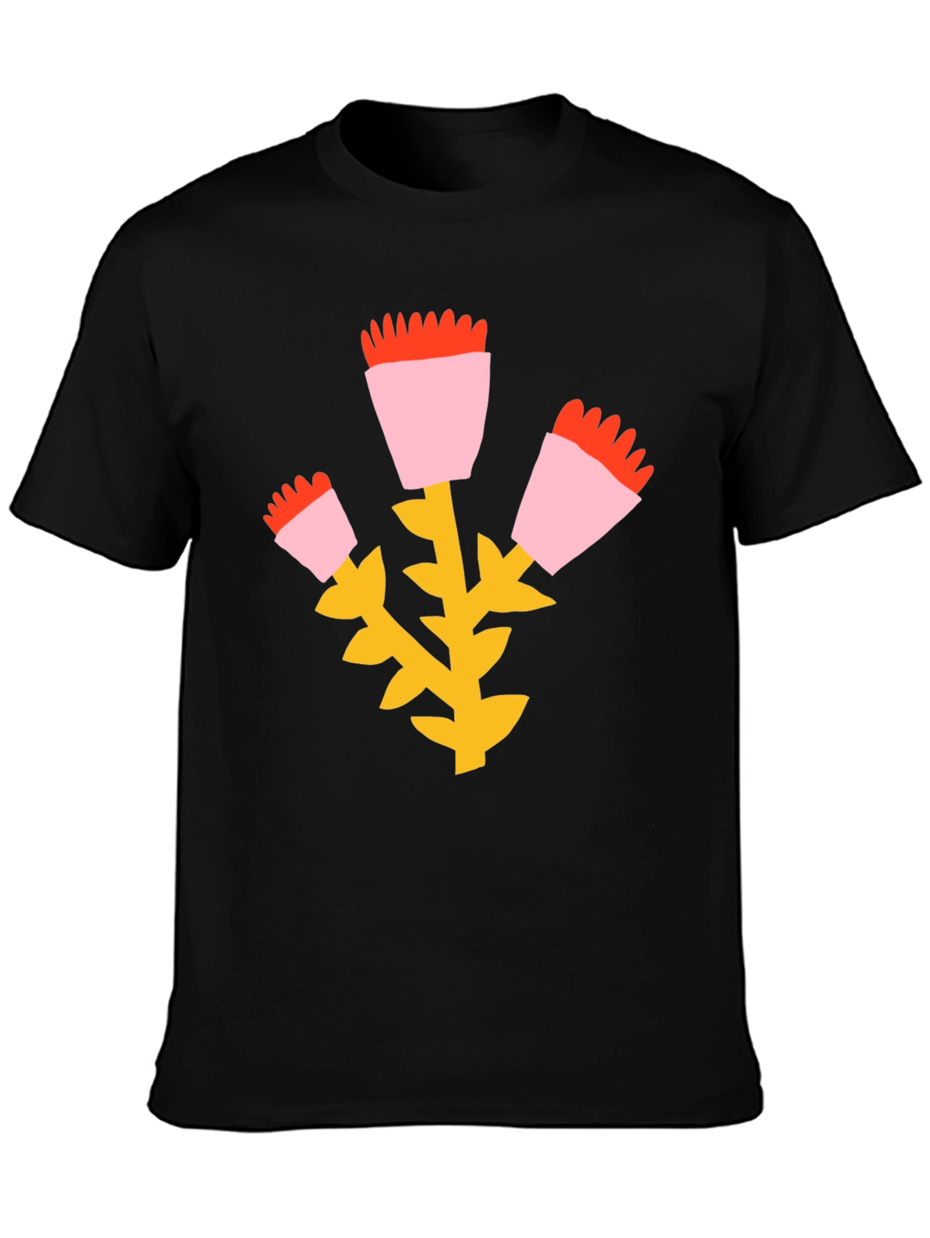 Floral Graphic Print Black T-Shirt