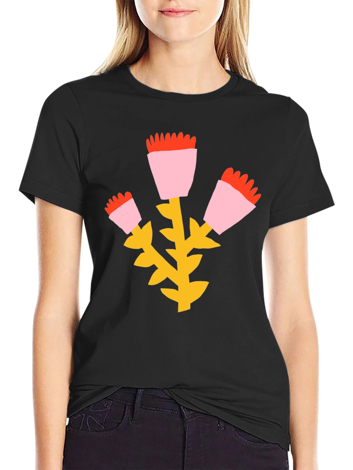 Floral Graphic Print Black T-Shirt