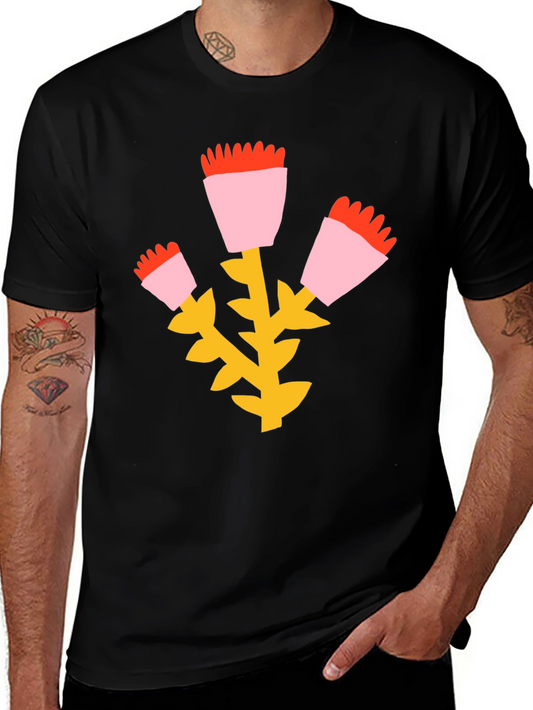 Floral Graphic Print Black T-Shirt
