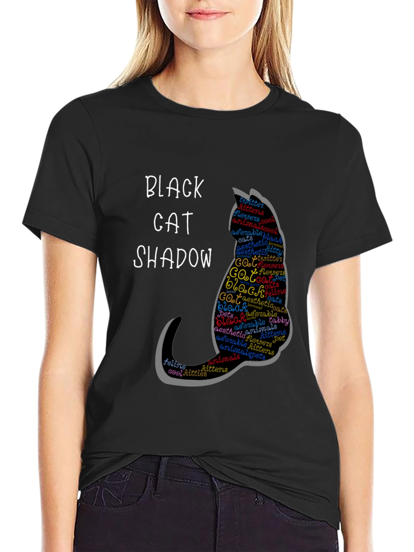 Black Cat Shadow Graphic T-Shirt