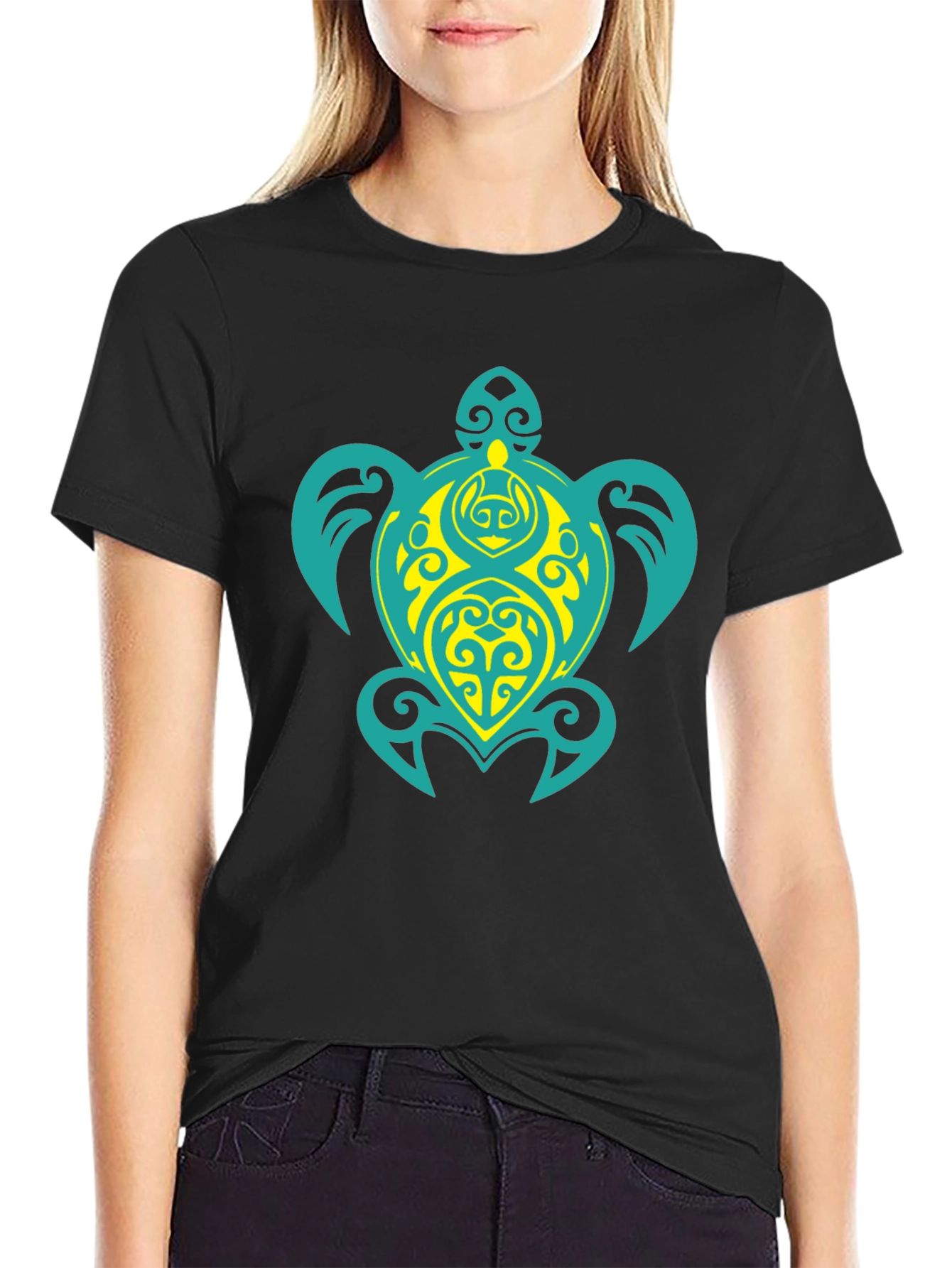 Turtle Graphic Tee - Black Cotton Blend T-Shirt