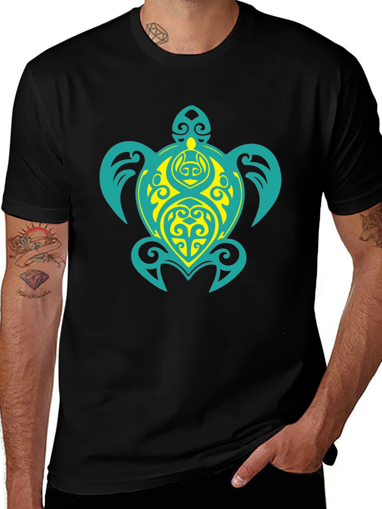 Turtle Graphic Tee - Black Cotton Blend T-Shirt