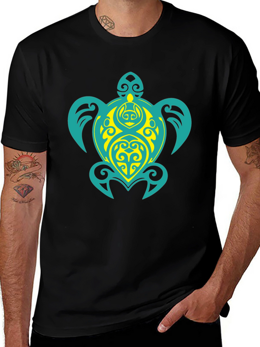 Turtle Graphic Tee - Black Cotton Blend T-Shirt