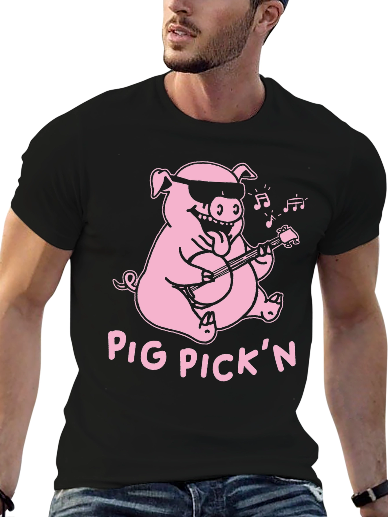 Pig Pickin Graphic Tee - Black Cotton T-Shirt