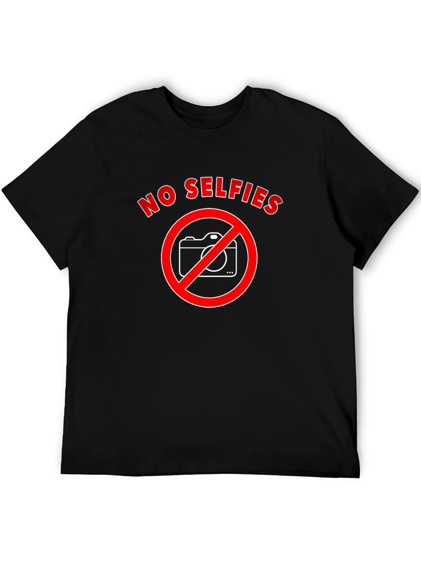 No Selfies T-Shirt - Black Cotton Crew Neck
