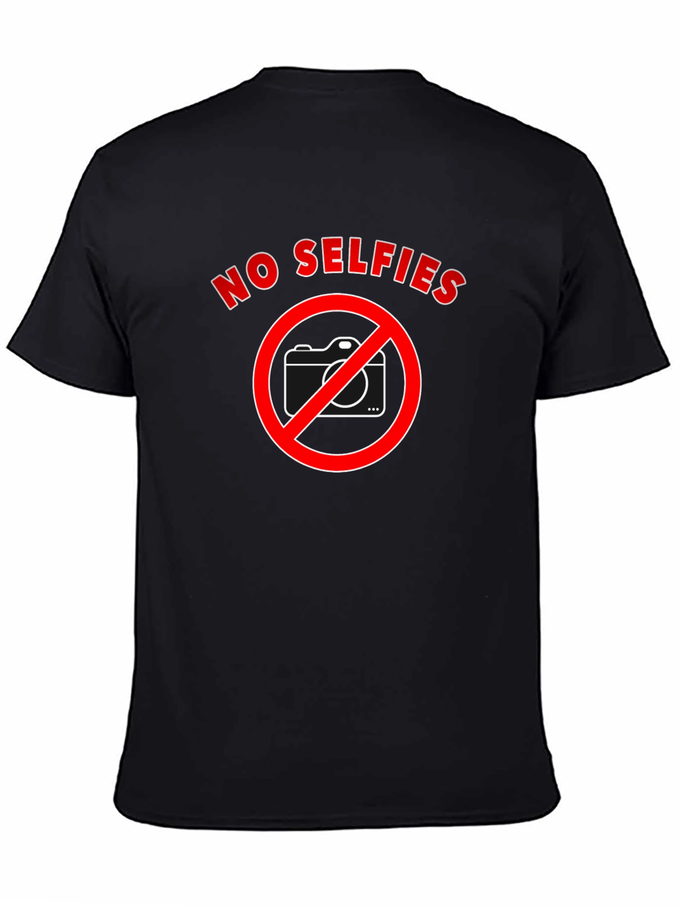 No Selfies T-Shirt - Black Cotton Crew Neck
