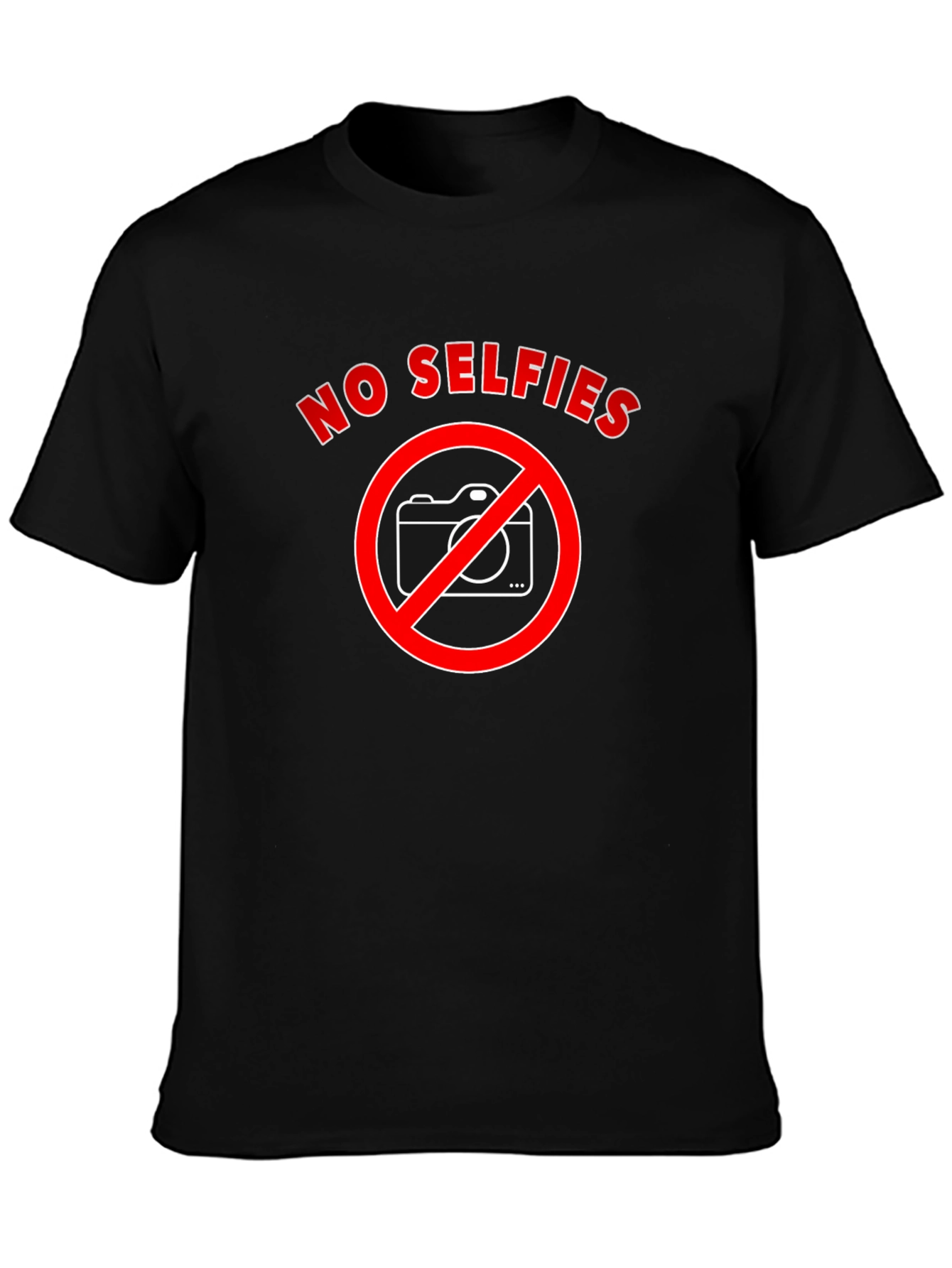 No Selfies T-Shirt - Black Cotton Crew Neck