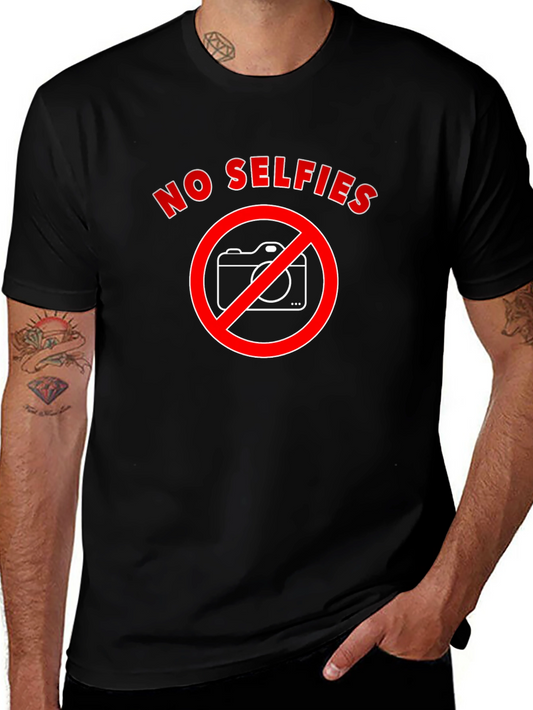 No Selfies T-Shirt - Black Cotton Crew Neck