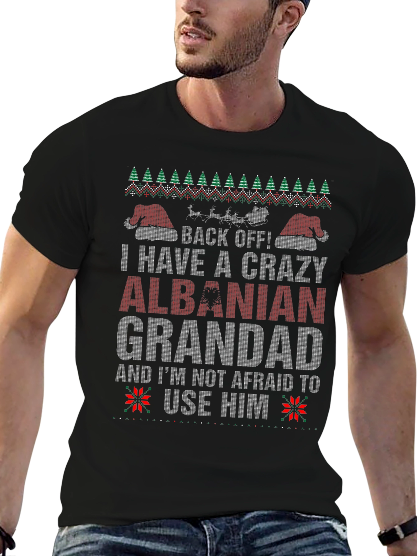 Crazy Albanian Grandad Ugly Christmas Sweater T-Shirt